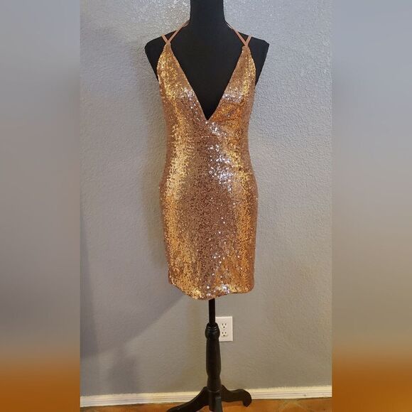 Hello Molly Glitter Gypsy Mini Dress Bronze Sequin Party Dress – Women’s - Picture 2 of 16